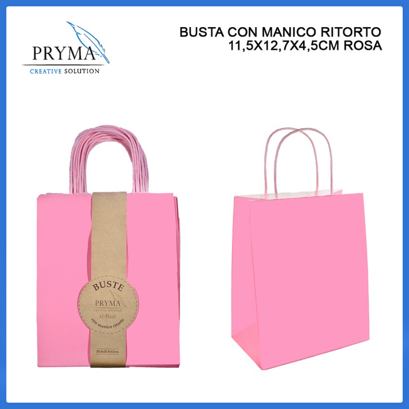 Busta Con Manico Ritorto Rosa 11,5X12,7X4,5Cm - pryma