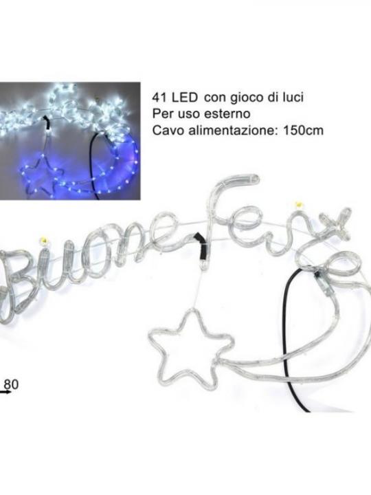 Scritta Buone Feste 41Led Bianco/Blu